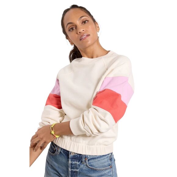 Evereve Ava Colorblock Cream Pink Red Sweatshirt Size Small - Picture 1 of 7